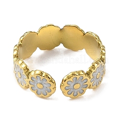 Flower 304 Stainless Steel Enamel Open Cuff Rings for Women&nbsp;RJEW-F166-31G-02