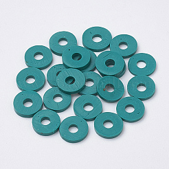 フラットラウンド手作りポリマークレイビーズスペーサ  ダークシアン  3x1mm  穴：1mm  約380~400個/連  17.7インチ&nbsp;CLAY-R067-3.0mm-07