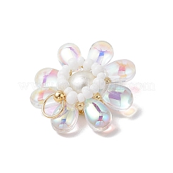 ガラスチャーム  真鍮パーツ  花  クリアAB  25.5x23.5x8mm  穴：6.5x3mm&nbsp;PALLOY-MZ00656-05