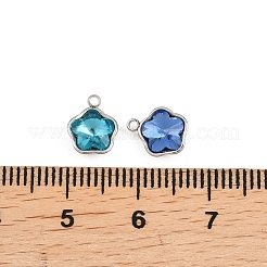 ガラスチャーム  201ステンレススチールセッティング付き  多面カット  ミックスカラー  ステンレス鋼色  花  9x7.5x4mm  穴：1.2mm&nbsp;STAS-P437-15G-P