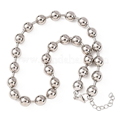真鍮製ボールチェーンネックレス（男女兼用）  プラチナ  17.32インチ（44cm）  ビーズ：9.5~10mm&nbsp;NJEW-H089-01P