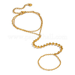304 Stainless Steel 2-Strand Hand Chain Ring Bracelets with Round Ball for Women&nbsp;HZ7665