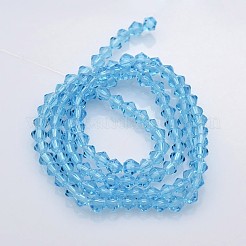 ダブルコーンガラスビーズ連売り  多面カット  ライトスカイブルー  3.5x3mm  穴：1mm  約107~110個/連  32.5~34cm&nbsp;EGLA-P016-3mm-02