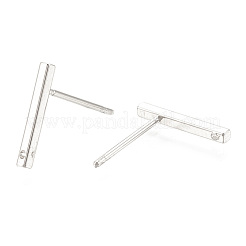 真鍮製スタッドピアスパーツ  カン付き  長方形  ニッケルフリー  プラチナメッキ  12.5x1.5mm  穴：0.8mm  ピン：0.7mm&nbsp;KK-S345-252P