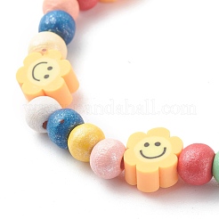 Round Natural Wood Beads Stretch Bracelets&nbsp;BJEW-JB06596