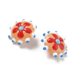 焼き絵の具、ガラス、エナメル、ビーズ  でこぼこした花  レッド  19~19.5x10.5mm  穴：1.4mm&nbsp;LAMP-S080-03H