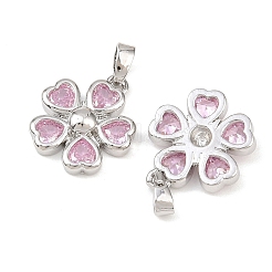 真鍮製マイクロパヴェキュービックジルコニアペンダント  花  プラチナ  16.5x15x4mm  穴：5x3mm&nbsp;KK-C248-08P