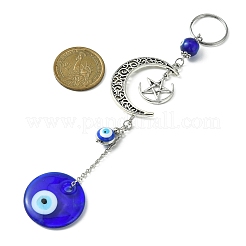 Flat Round with Evil Eye Handmade Lampwork Pendant Decorations&nbsp;HJEW-JM01243