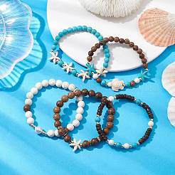 10Pcs 10 Styles Synthetic Turquoise & Coconut & Wood Beaded Stretch Bracelet Sets&nbsp;BJEW-JB10719