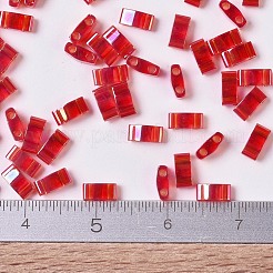 MIYUKIハーフティラビーズ  日本製シードビーズ  2の穴  （htl254)透明な赤いab  5x2.3x1.9mm  穴：0.8mm  約2500個/100g&nbsp;SEED-J020-HTL254