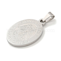 変色しない304ステンレススチールペンダント  聖ミカエルのチャーム付き楕円形  ステンレス鋼色  27x18x2mm  穴：6x3.5mm&nbsp;STAS-C102-09C-P