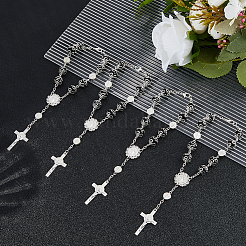 4Pcs Cross with Jesus Alloy Charm Bracelets&nbsp;BJEW-DC0001-09