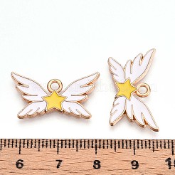 合金エナメルチャーム  カドミウムフリー＆鉛フリー  ライトゴールド  翼の付いた星のチャーム  ホワイト  13x24x1.5mm  穴：1.8~2mm&nbsp;ENAM-N056-438
