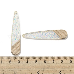 ウッドペンダント  樹脂と金箔  ティアドロップ  クリアAB  53.5x11x4mm  穴：1.5mm&nbsp;FIND-B042-05B