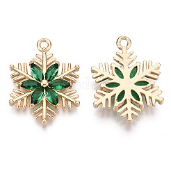 クリスマス真鍮ガラスペンダント  長持ちメッキ  スノーフレーク  ライトゴールド  シーグリーン  21x16x3mm  穴：1.6mm&nbsp;LS-X-KK-R111-009-A01