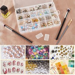 プラスチックビーズ収納容器2個  24のコンパートメント  長方形  ホワイト  19x13x2.2cm  穴：6x16.5mm  コンパートメント：30x30mm&nbsp;CON-SP0001-07