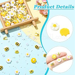 230個の樹脂カボション  ネイルアートデコレーション  花とミツバチ  きいろ  9.5x10x2.5mm&nbsp;MRMJ-CJC0011-004
