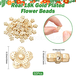 50個の合金ビーズ  長持ちメッキ  花  18KGP本金メッキ  9x4.5mm  穴：1mm&nbsp;FIND-BBC0004-75