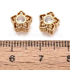 真鍮パヴェクリアキュービックジルコニアマルチ連売りリンク  花  18KGP本金メッキ  7.5x8x4mm  穴：1.4mm&nbsp;KK-N288-17G