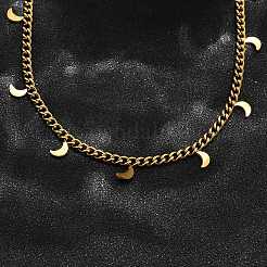 304 Stainless Steel Twisted Chain Necklaces with Moon Charm Tassel&nbsp;NJEW-R023-08G