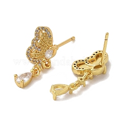 真鍮製スタンドピアス  キュービックジルコニア  カドミウムフリー＆鉛フリー  蝶  18KGP本金メッキ  21x7.5mm&nbsp;EJEW-R162-15B-G