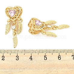 ラックメッキ合金パヴェライトパパラチャラインストーンハートと羽根ヨーロピアンダングルチャーム  大穴ペンダント  カドミウムフリー＆ニッケルフリー＆鉛フリー  ゴールドカラー  32.5x11.5x10.5mm  穴：4.7mm&nbsp;FIND-B034-19G-01