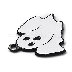合金エナメルチャーム  ハロウィン用  ゴースト  電気泳動黒  ホワイト  26.5x23x1.2mm  穴：1.8mm&nbsp;X-ENAM-Z001-06EB-01