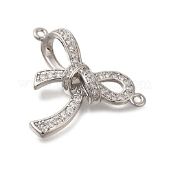 Rack Plating Brass Pave Clear Cubic Zirconia Bowknot Connector Charms&nbsp;KK-I716-28P