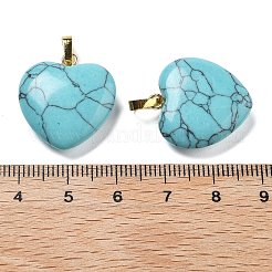 合成ターコイズペンダント  真鍮パーツ  ハート  22~23x20x5mm  穴：6.5x3.5mm&nbsp;G-G956-B09-G