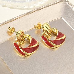 女性用真鍮エナメルダングルスタッドピアス  ナゲット  長持ちメッキ  ラックめっき  鉛フリー＆カドミウムフリー  ゴールドカラー  ミックスカラー  23x17mm&nbsp;KK-CBA760A-12G