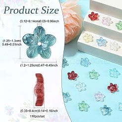 110色ベーキングペイント透明ガラスビーズ11個  5  - 花びらの花  グリッターパウダー付き  ミックスカラー  12~12.5x12.5~13x3.5~4mm  穴：1.2~1.4mm  10個/カラー&nbsp;DGLA-FS0001-27