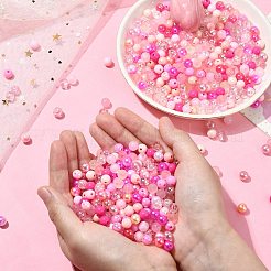 DIYピンクシリーズのネックレス＆ブレスレット作りキット  600個の不透明＆透明＆abカラー＆ストライプアクリル＆樹脂ラウンドビーズが含まれています  ピンク  8mm  穴：2mm&nbsp;DIY-CJ0001-76