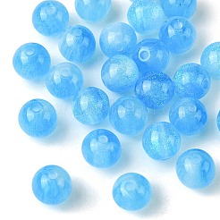 丸型模造キャットアイ樹脂ビーズ25個  グリッターパウダー付き  ドジャーブルー  8mm  穴：1.6~1.8mm&nbsp;RESI-FS0001-65D