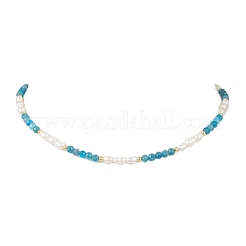 Faceted Round Natural Apatite and Rice Natural Pearl Beaded Necklaces for Women&nbsp;NJEW-JN05816-02