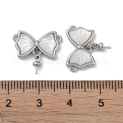 真鍮パヴェシェルコネクタチャーム  ピン付き蝶結びリンク  片穴パーツ用  プラチナ  16x16.5x2.5mm  穴：1mm&nbsp;KK-G497-08P