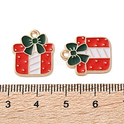 合金エナメルチャーム  クリスマステーマ  ライトゴールド  ボックス  18x15x1.2mm  穴：1.6mm&nbsp;ENAM-I061-01KCG-05A
