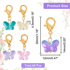 60Pcs Colorful Butterfly Glass Pendant Decorations&nbsp;HJEW-PH0001-65