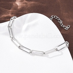 女性用304ステンレススチールペーパークリップチェーンブレスレット  ステンレス鋼色  6.89インチ（17.5cm）&nbsp;BJEW-G775-01P