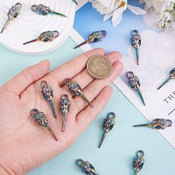 20個の合金ペンダント  カドミウムフリー＆ニッケルフリー＆鉛フリー  鳥の頭蓋骨の形  虹色  39.5x12x9.5mm  穴：4.5x4mm&nbsp;FIND-SZ0003-29