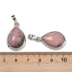 天然石ロードナイトペンダント  プラチナトーンの真鍮パーツ  ドロップ  26x16~17x8~10mm  穴：8x5mm&nbsp;G-L512-C08-A