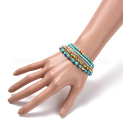5Pcs 5 Style Synthetic Turquoise(Dyed) & Hematite & Glass Sead Beads Stretch Bracelets Set&nbsp;BJEW-JB07670-03