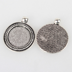 Vintage Tibetan Style Alloy Flat Round Pendant Cabochon Bezel Settings&nbsp;TIBEP-O006-07AS