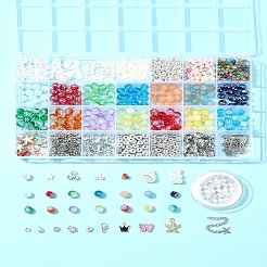 DIY 合金エナメル & ガラス & CCB プラスチック ブレスレット ジュエリー作成キット  混合図形  ミックスカラー  8.5x7.5mm  穴：1.5mm  5色  15個/カラー  75pc&nbsp;DIY-FS0007-50