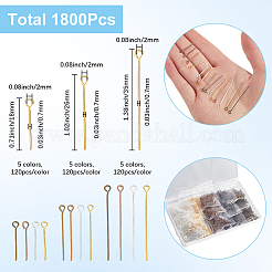 真鍮と鉄のアイピン1800種類15個  カドミウムフリー＆鉛フリー  ミックスカラー  18~35x0.7mm  穴：2mm  120個/スタイル&nbsp;KK-SP0002-43