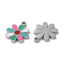 304ステンレススチールチャーム  エナメル  花のチャーム  ステンレス鋼色  13x11x1.5mm  穴：1.2mm&nbsp;X-STAS-C083-14P-02