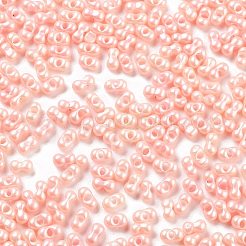不透明色のガラスシードビーズ  ピーナッツ  ミスティローズ  2x4x2mm  穴：0.8mm  約45000個/ポンド&nbsp;SEED-A033-06C