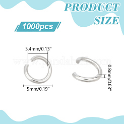 変色防止304ステンレススチールオープン丸カン1000個。  ステンレス鋼色  5x0.8mm  20ゲージ  内径：3.4mm&nbsp;STAS-LP0001-39P-03