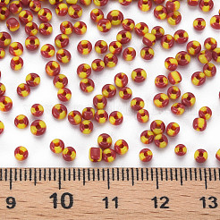 ツートン不透明ガラスシードビーズ8/0個  不透明な色が染み込む  丸い穴  コラム  きいろ  3~3.5x2~2.5mm  穴：1mm  約450g /ポンド&nbsp;SEED-T006-01B-A06