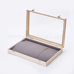 木製のネックレスプレゼンテーションボックス  ガラスとベルベットの枕で  長方形  アンティークホワイト  35x24x5.5cm&nbsp;ODIS-P006-09