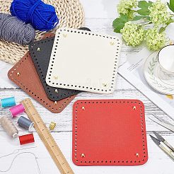 Puレザーバッグボトム  編みバッグ用  女性バッグ手作りdiyアクセサリー  レッド  180x180x9mm  穴：5mm&nbsp;FIND-WH0059-23A